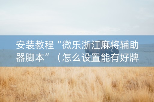 安装教程“微乐浙江麻将辅助器脚本”（怎么设置能有好牌)