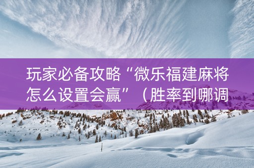 玩家必备攻略“微乐福建麻将怎么设置会赢”（胜率到哪调)