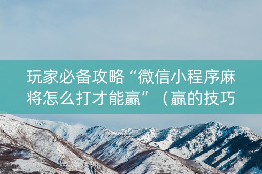玩家必备攻略“微信小程序麻将怎么打才能赢”（赢的技巧规律)