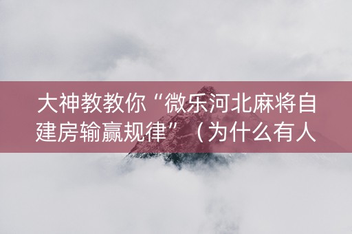 大神教教你“微乐河北麻将自建房输赢规律”（为什么有人一直赢)