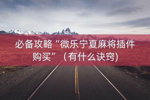 必备攻略“微乐宁夏麻将插件购买”（有什么诀窍)