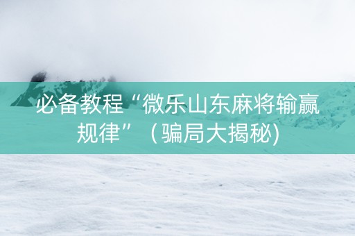 必备教程“微乐山东麻将输赢规律”（骗局大揭秘)