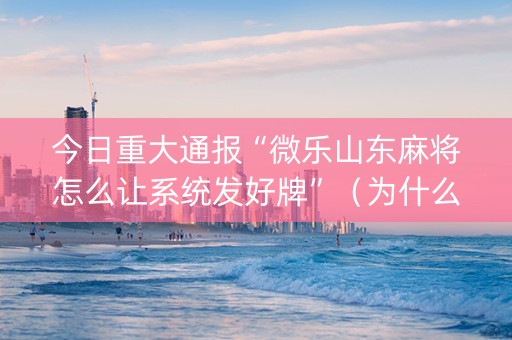 今日重大通报“微乐山东麻将怎么让系统发好牌”（为什么有人一直赢)