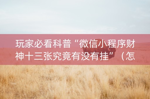 玩家必看科普“微信小程序财神十三张究竟有没有挂”（怎么让系统给自己好牌)