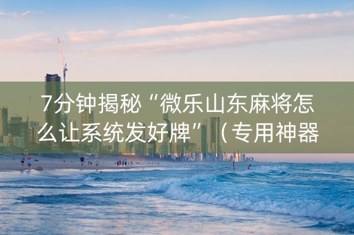 7分钟揭秘“微乐山东麻将怎么让系统发好牌”（专用神器)