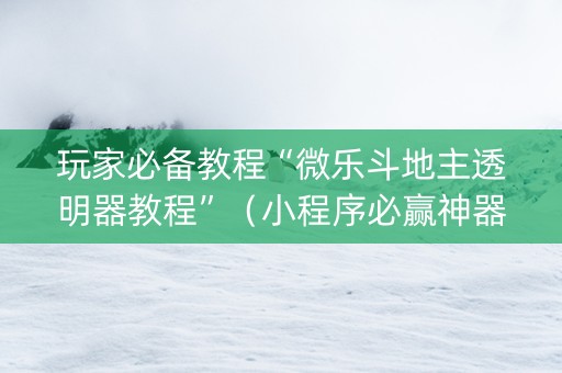 玩家必备教程“微乐斗地主透明器教程”（小程序必赢神器)