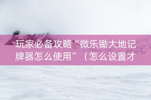 玩家必备攻略“微乐锄大地记牌器怎么使用”（怎么设置才能赢)