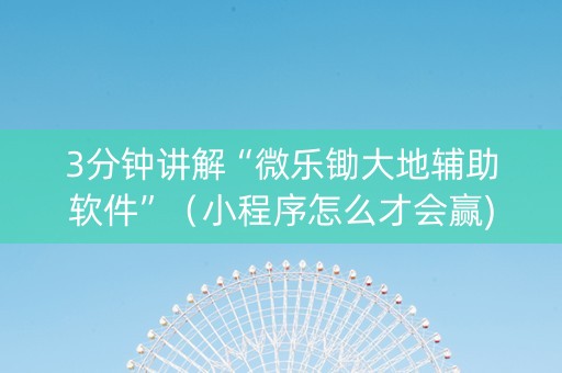 3分钟讲解“微乐锄大地辅助软件”（小程序怎么才会赢)