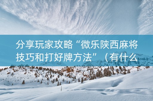 分享玩家攻略“微乐陕西麻将技巧和打好牌方法”（有什么诀窍)