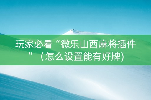 玩家必看“微乐山西麻将插件”（怎么设置能有好牌)