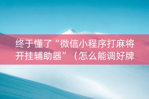 终于懂了“微信小程序打麻将开挂辅助器”（怎么能调好牌)