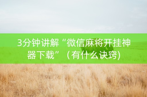 3分钟讲解“微信麻将开挂神器下载”（有什么诀窍)