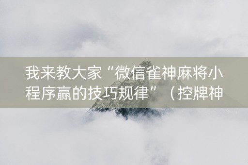 我来教大家“微信雀神麻将小程序赢的技巧规律”（控牌神器)