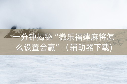 一分钟揭秘“微乐福建麻将怎么设置会赢”（辅助器下载)