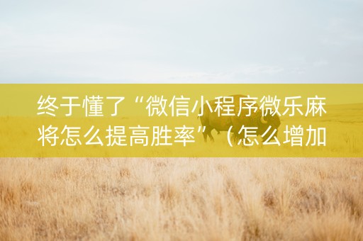 终于懂了“微信小程序微乐麻将怎么提高胜率”（怎么增加胜率)
