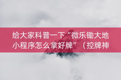 给大家科普一下“微乐锄大地小程序怎么拿好牌”（控牌神器)