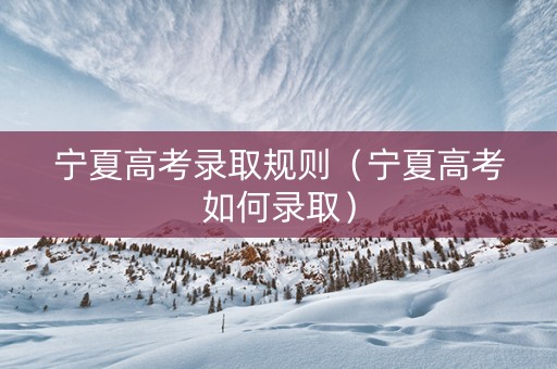 宁夏高考录取规则（宁夏高考如何录取）