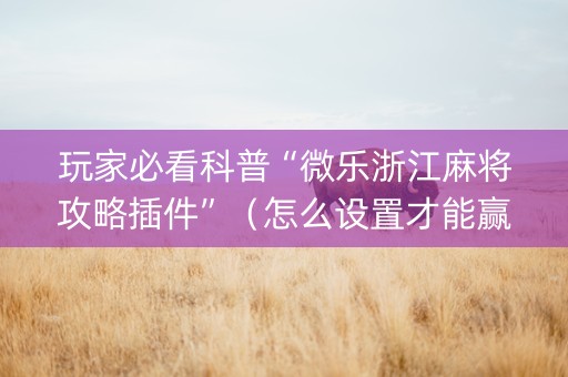 玩家必看科普“微乐浙江麻将攻略插件”（怎么设置才能赢)