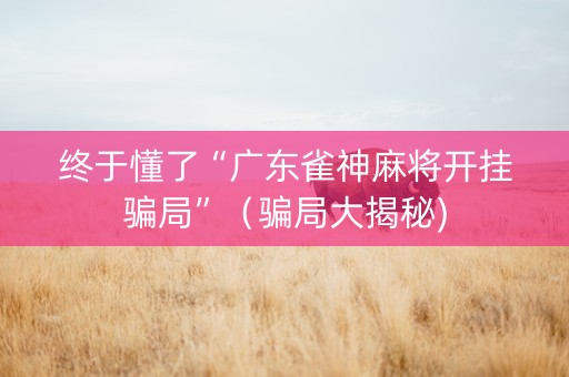 终于懂了“广东雀神麻将开挂骗局”（骗局大揭秘)