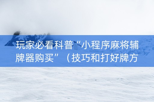 玩家必看科普“小程序麻将辅牌器购买”（技巧和打好牌方法)