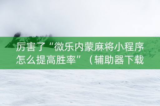 厉害了“微乐内蒙麻将小程序怎么提高胜率”（辅助器下载)
