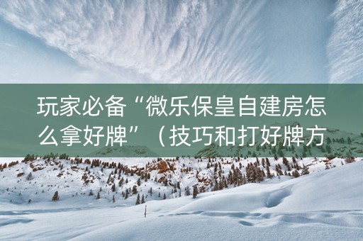 玩家必备“微乐保皇自建房怎么拿好牌”（技巧和打好牌方法)
