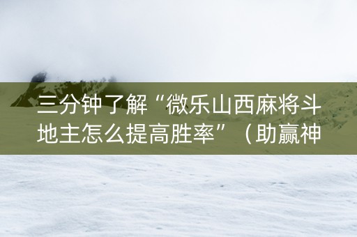 三分钟了解“微乐山西麻将斗地主怎么提高胜率”（助赢神器购买)