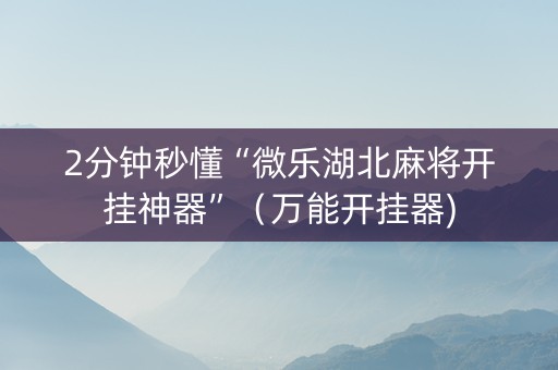 2分钟秒懂“微乐湖北麻将开挂神器”（万能开挂器)