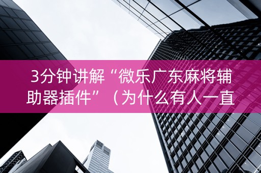 3分钟讲解“微乐广东麻将辅助器插件”（为什么有人一直赢)