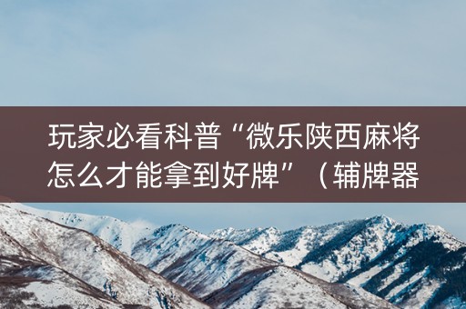 玩家必看科普“微乐陕西麻将怎么才能拿到好牌”（辅牌器插件购买)