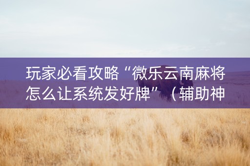 玩家必看攻略“微乐云南麻将怎么让系统发好牌”（辅助神器免费)