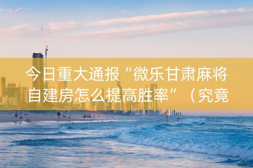 今日重大通报“微乐甘肃麻将自建房怎么提高胜率”（究竟是不是有挂)