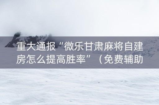 重大通报“微乐甘肃麻将自建房怎么提高胜率”（免费辅助)