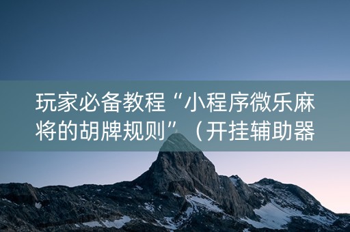 玩家必备教程“小程序微乐麻将的胡牌规则”（开挂辅助器脚本)