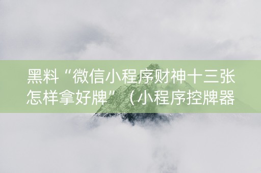 黑料“微信小程序财神十三张怎样拿好牌”（小程序控牌器)