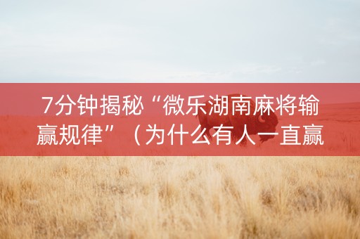 7分钟揭秘“微乐湖南麻将输赢规律”（为什么有人一直赢)