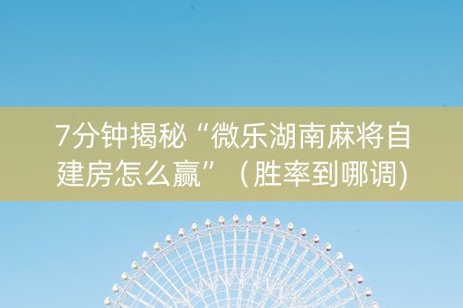7分钟揭秘“微乐湖南麻将自建房怎么赢”（胜率到哪调)