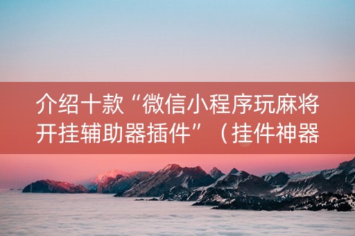 介绍十款“微信小程序玩麻将开挂辅助器插件”（挂件神器)