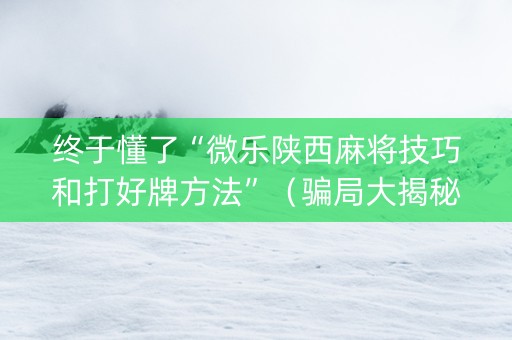终于懂了“微乐陕西麻将技巧和打好牌方法”（骗局大揭秘)