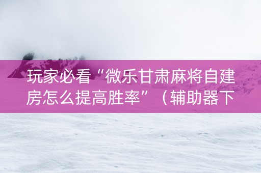 玩家必看“微乐甘肃麻将自建房怎么提高胜率”（辅助器下载)