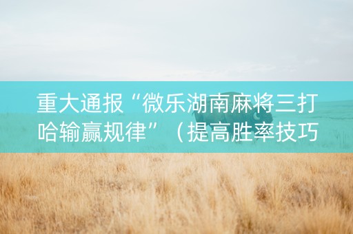 重大通报“微乐湖南麻将三打哈输赢规律”（提高胜率技巧)