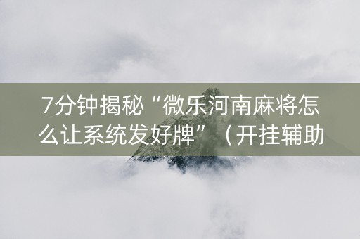 7分钟揭秘“微乐河南麻将怎么让系统发好牌”（开挂辅助脚本)