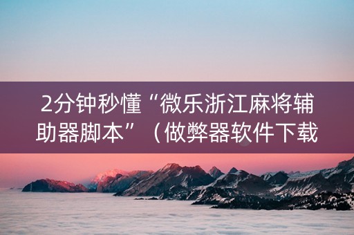 2分钟秒懂“微乐浙江麻将辅助器脚本”（做弊器软件下载)