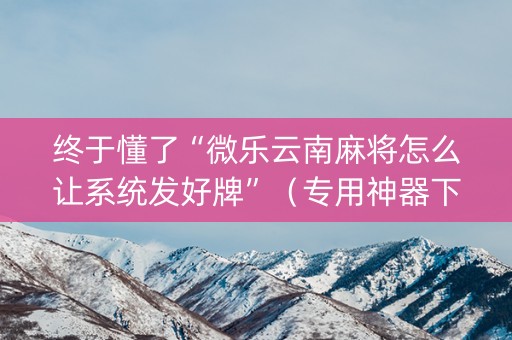终于懂了“微乐云南麻将怎么让系统发好牌”（专用神器下载)