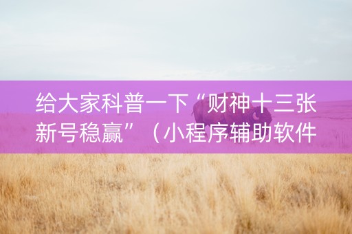 给大家科普一下“财神十三张新号稳赢”（小程序辅助软件)