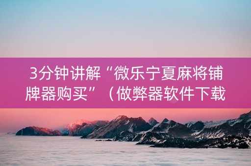 3分钟讲解“微乐宁夏麻将铺牌器购买”（做弊器软件下载)