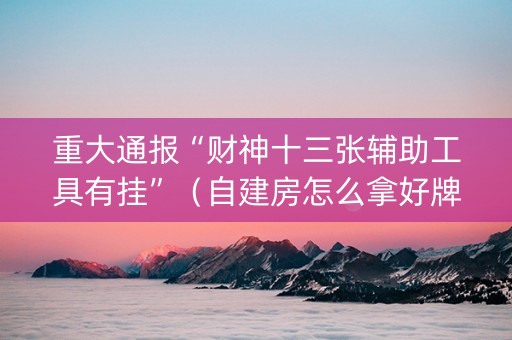 重大通报“财神十三张辅助工具有挂”（自建房怎么拿好牌)