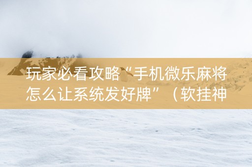 玩家必看攻略“手机微乐麻将怎么让系统发好牌”（软挂神器)