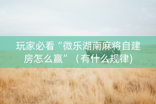 玩家必看“微乐湖南麻将自建房怎么赢”（有什么规律)