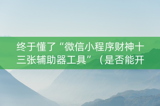 终于懂了“微信小程序财神十三张辅助器工具”（是否能开挂)